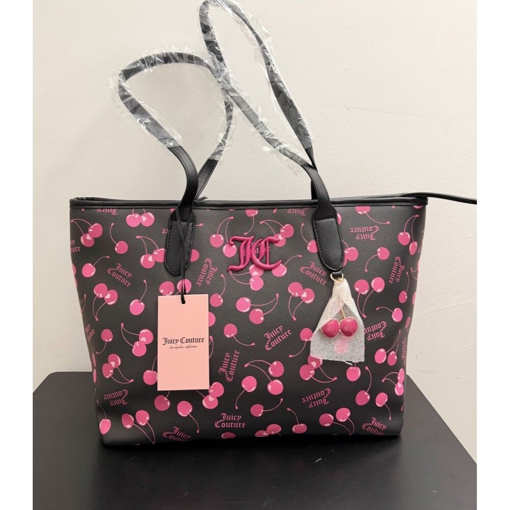 Juicy Couture Cherry On Top Tote Bag Purse Black Pink Y2K Viral NWT